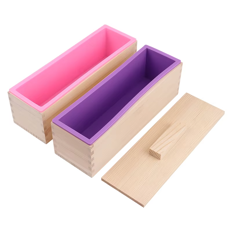 Soap Making Kit For Beginners - 1200ml Rectangle Silicone Soap Mold Wooden